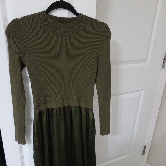 Olive Green Taylor Knit Satin Dress S NWOT - Picture 1 of 5